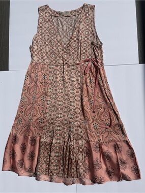 Odd Molly Blush pink Paisley Wrap pleaded Midi Dress